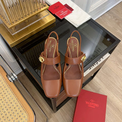 MARY-JANE VLOGO LOCKER SLINGBACK PUMPS CHOCOLATE BROWN SHEEPSKIN 60 MM