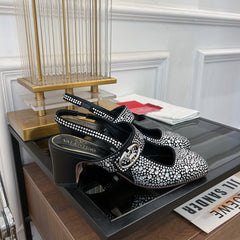 MARY-JANE VLOGO LOCKER SLINGBACK PUMPS BLACK SHEEPSKIN WITH 60MM CRYSTALS