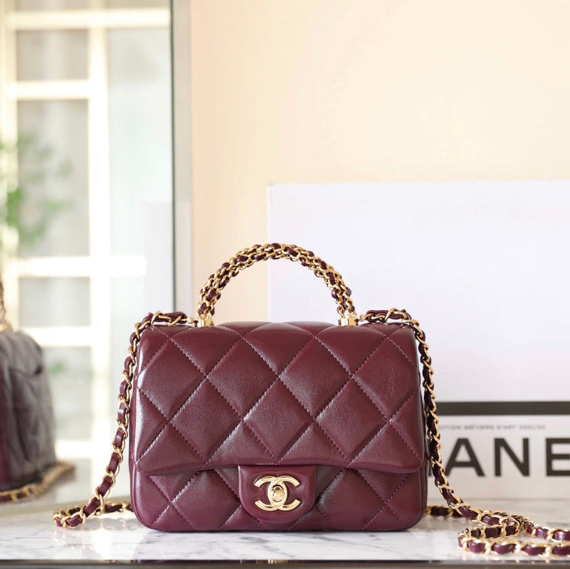 CHANEL 25S FLAP BAG 19 CM IN DARK RED LAMBSKIN WITH GOLD HARDWARE