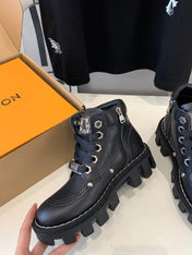 LV CHECKER ANKLE BOOT IN BLACK CALFSKIN