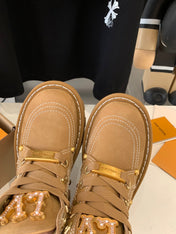 LV CHECKER ANKLE BOOT IN COPPER BROWN SUEDE