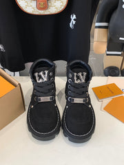 LV CHECKER ANKLE BOOT IN BLACK SUEDE