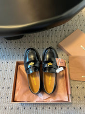 MIUMIU 26S PENNY LOAFERS IN BLACK SHINY CALFSKIN