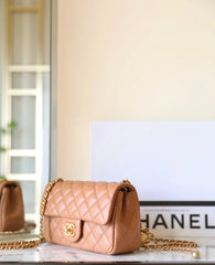 CHANEL 25S FLAP BAG 20 CM IN LIGHT BROWN LAMBSKIN WITH GOLD HARDWARE
