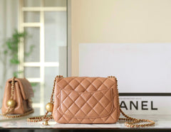 CHANEL 25S FLAP BAG 18 CM IN LIGHT BROWN LAMBSKIN WITH GOLD HARDWARE