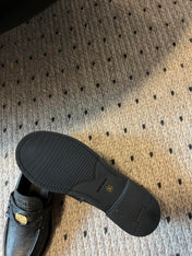 MIUMIU 26S PENNY LOAFERS IN BLACK CALFSKIN GOLD HARDWARE