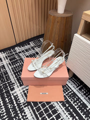 STRAP HIGH HEEL SANDALS IN WHITE SHINY LAMBSKIN