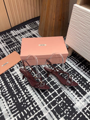 STRAP HIGH HEEL SANDALS IN WINE RED SHINY LAMBSKIN