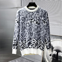 LV KNITTED SWEATER IN GRAY BLACK WHITE DAMOFLAGE MOTIF WOOL 238799