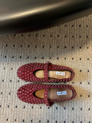 STRASS BALLET FLATS IN BERRY RED LAMBSKIN