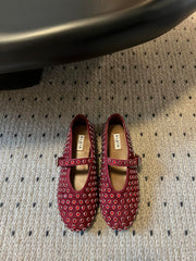 STRASS BALLET FLATS IN BERRY RED LAMBSKIN