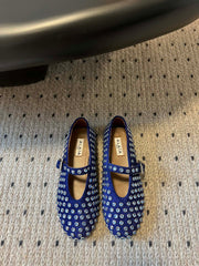 STRASS BALLET FLATS IN COBALT BLUE LAMBSKIN