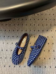 STRASS BALLET FLATS IN COBALT BLUE LAMBSKIN