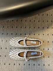 STRASS BALLET FLATS IN WHITE LAMBSKIN