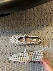 STRASS BALLET FLATS IN WHITE LAMBSKIN