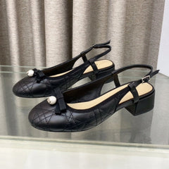PEARL MARY JANE SLINGBACKS IN BLACK LAMBSKIN 30 MM