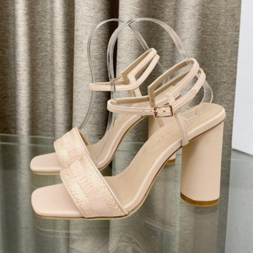 DWAY HIGH HEEL EMBROIDERED SANDAL LIGHT PINK CALFSKIN 95 MM