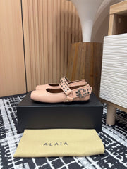 BIKER BALLET FLATS IN PEACH PINK CALFSKIN