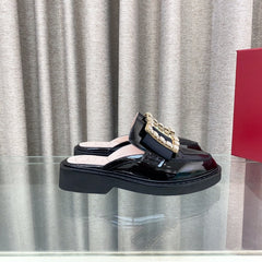 VIV' RANGERS MULES IN BLACK PATENT CALFSKIN CRYSTAL BUCKLE