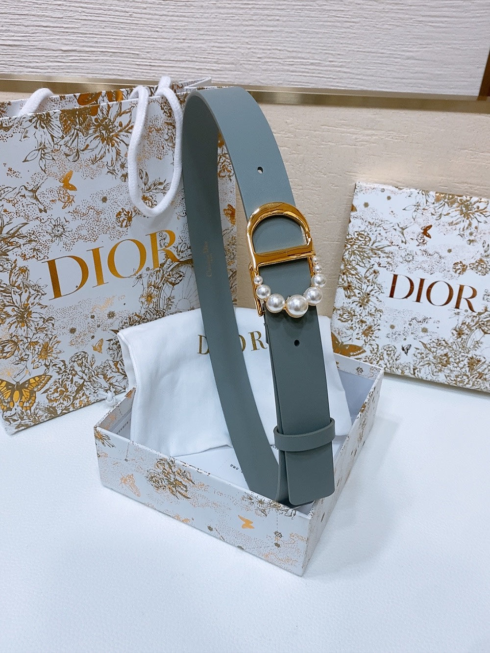 DIOR 25S BELT 30 MM IN SLATE BLUE CALFSKIN 586580