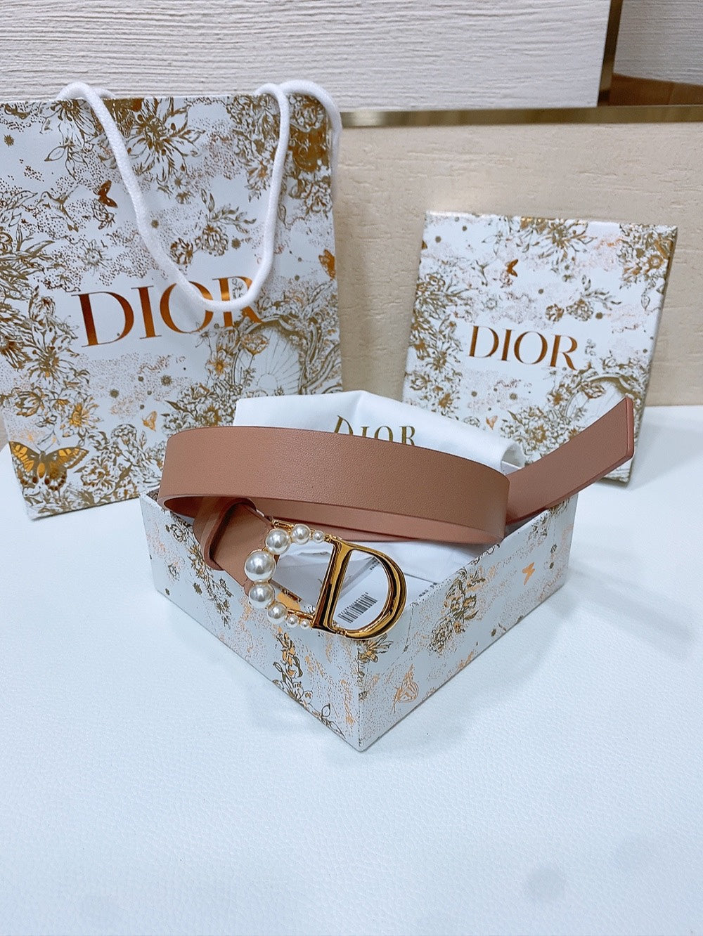 DIOR 25S BELT 30 MM IN DUSTY PINK CALFSKIN 586581