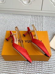 BLOSSOM SLINGBACKS 55 MM IN CHERRY RED IMPORTED STRIPED SILK SATIN