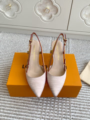 BLOSSOM SLINGBACKS 75 MM IN LIGHT PINK IMPORTED STRIPED SILK SATIN