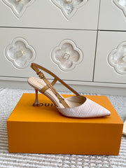 BLOSSOM SLINGBACKS 75 MM IN LIGHT PINK IMPORTED STRIPED SILK SATIN