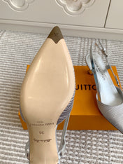 BLOSSOM SLINGBACKS 55 MM IN SILVER IMPORTED STRIPED SILK SATIN