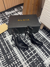 SLINGBACK HEEL 10 CM IN BLACK PATENT CALFSKIN