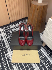 SLINGBACK HEEL 10 CM IN BERRY RED PATENT CALFSKIN
