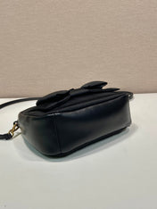 BOW HOBO BAG 22 IN BLACK RE-NYLON AND LAMBSKIN