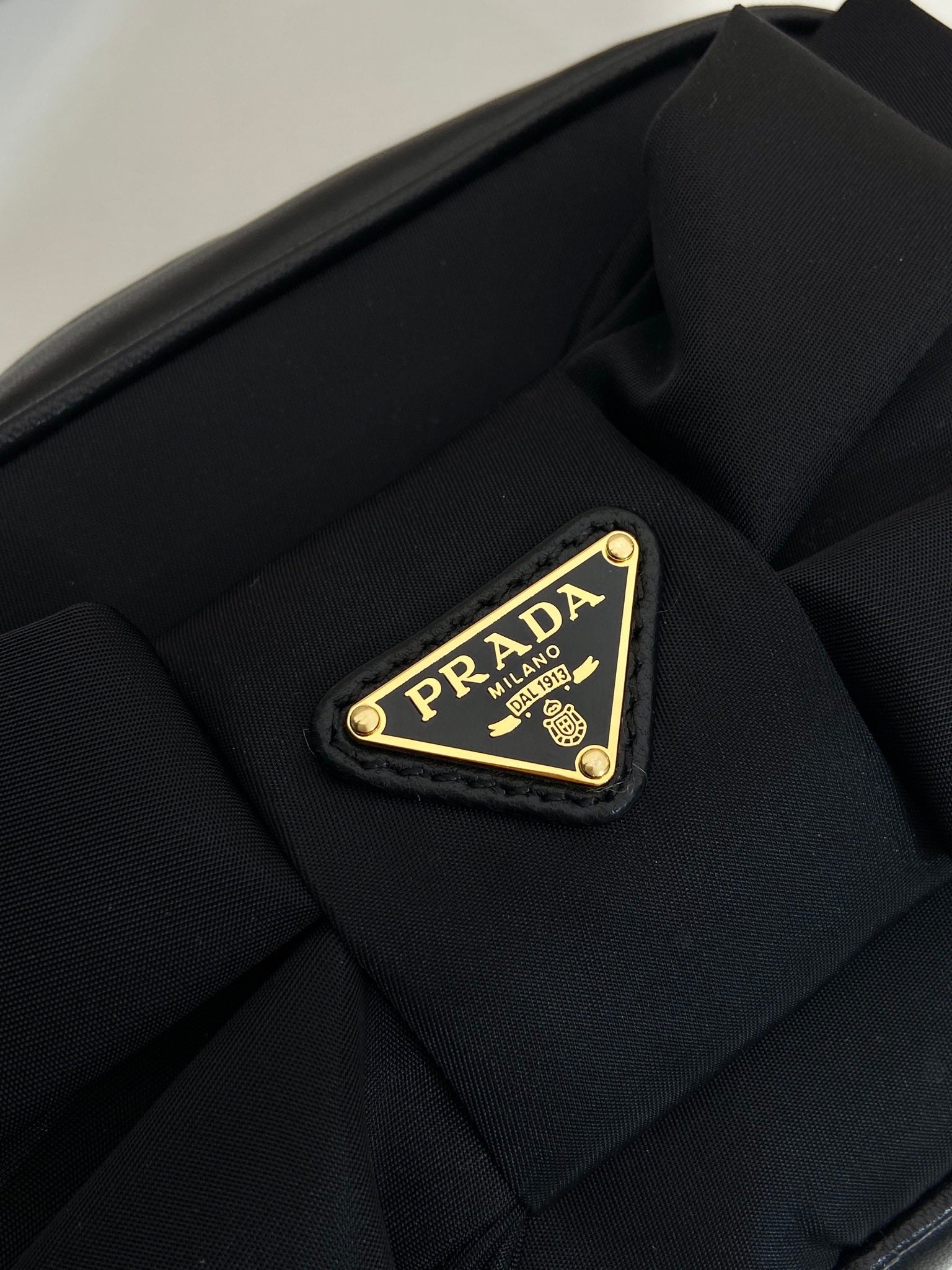 BOW BAG 18 IN BLACK RE-NYLON AND LAMBSKIN