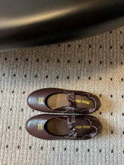 MIUMIU 26S BALLERINAS IN DARK BROWN RUCHES NAPPA CALFSKIN