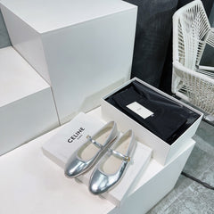 MARRY JANE FLAT IN SILVER CALFSKIN