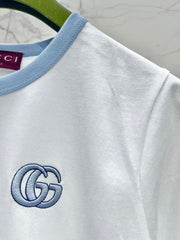 Gucci Embroidered Short Sleeves T-shirt White Blue Cotton