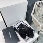 KNIT BLACK FABRIC FLAT SLIDE