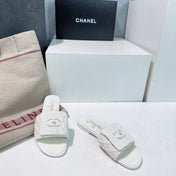 KNIT WHITE FABRIC FLAT SLIDE