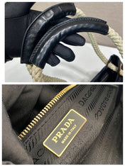 BUCKET BAG 28 IN BLACK RE-NYLON GOLD LOGO