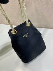 BUCKET BAG 28 IN BLACK RE-NYLON GOLD LOGO