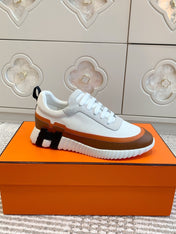 BOUNCING SNEAKER IN WHITE GRAPHIC MESH AND BRONZE BROWN CALFSKIN