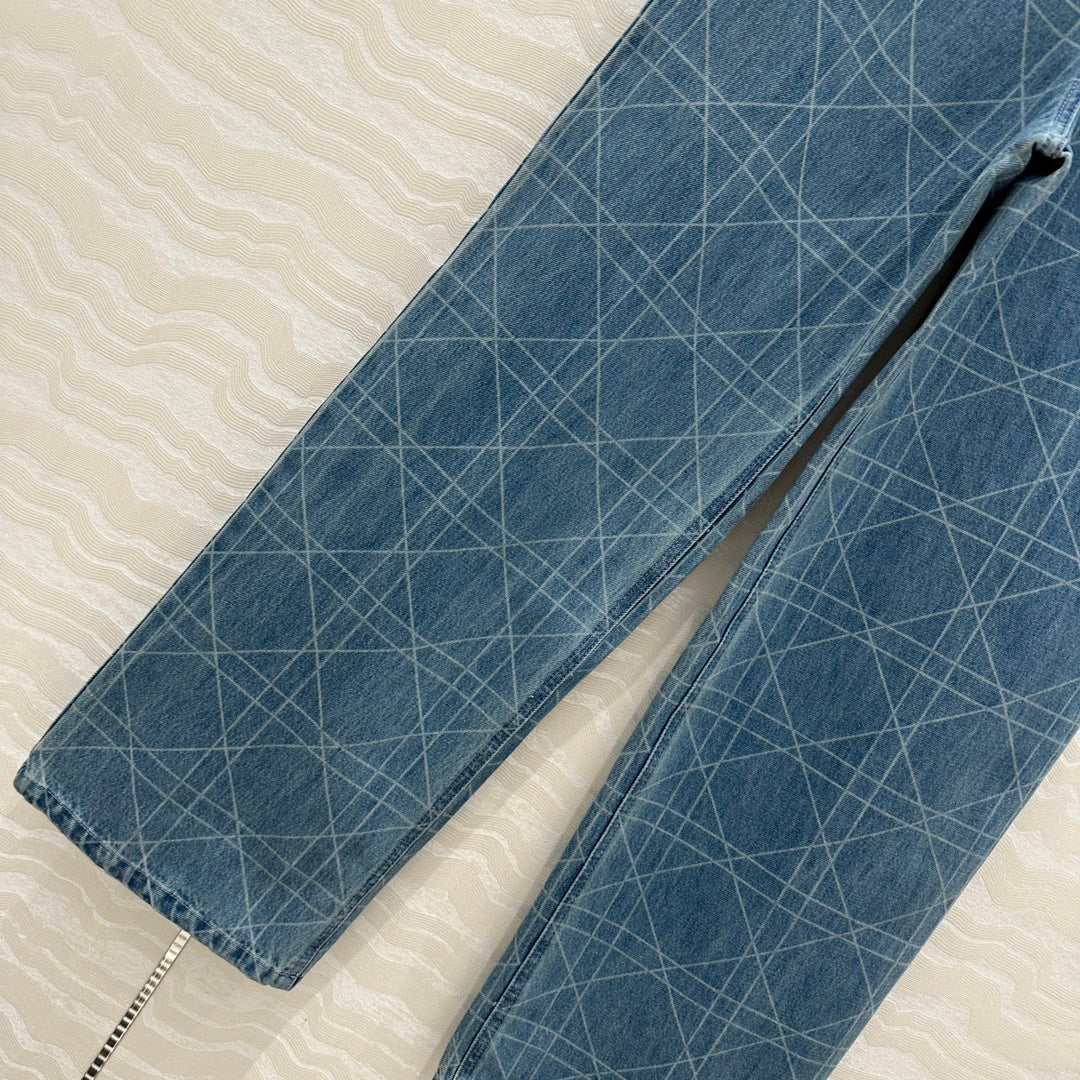 DIOR RETRO WASHED PLAID STRAIGHT-LEG JEANS