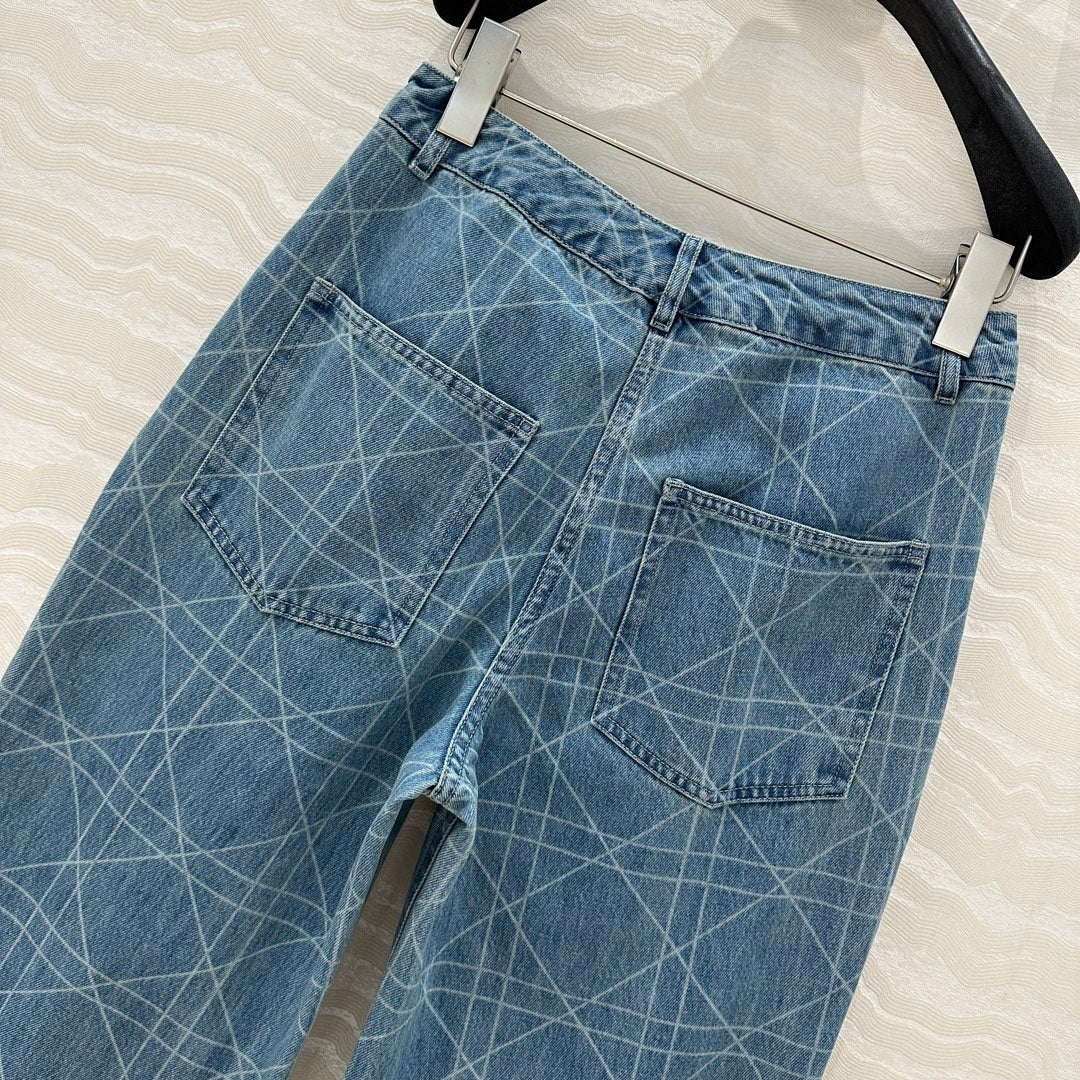 DIOR RETRO WASHED PLAID STRAIGHT-LEG JEANS
