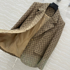 Gucci GG Letter Jacquard Woven Jacket Light Brown Polyester Fiber