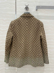 Gucci GG Letter Jacquard Woven Jacket Light Brown Polyester Fiber