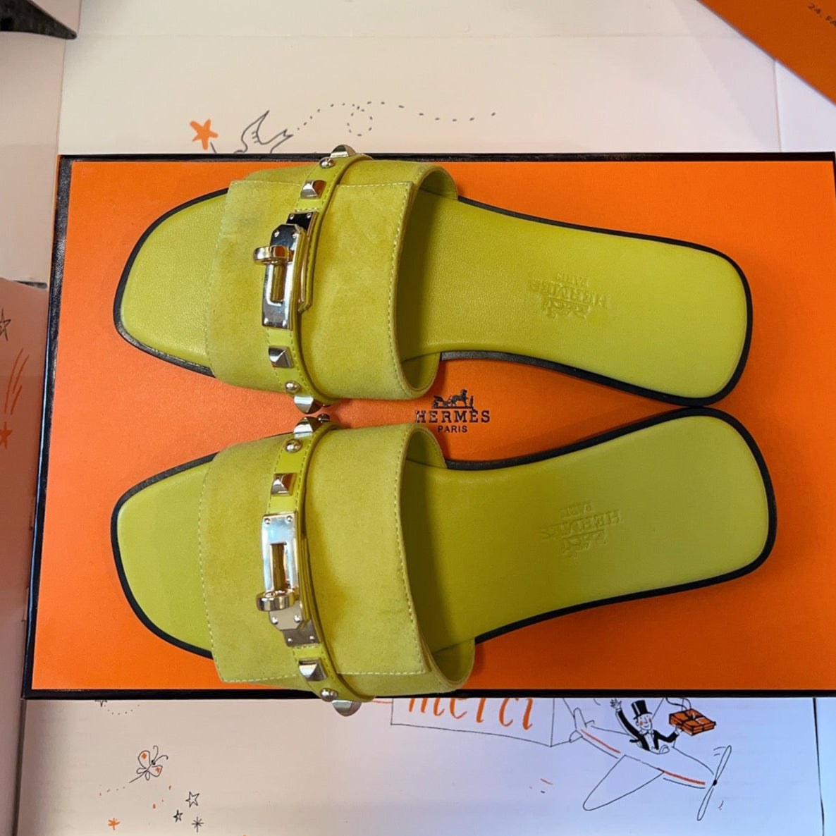 GIULIA FLAT SANDAL IN NEON YELLOW SUEDE