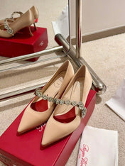 EFFLORESCENCE MARY JANE PUMPS IN TAN BEIGE SILK