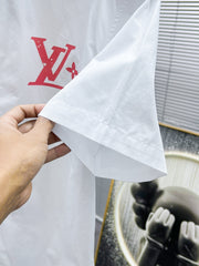 LV SHORT-SLEEVED SHIRT IN WHITE COTTON PINK LOGO 238814