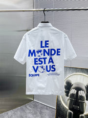 LV SHORT-SLEEVED SHIRT IN WHITE COTTON BLUE LOGO 238813