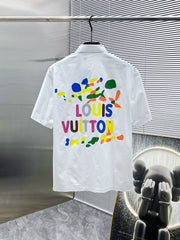 LV SHORT-SLEEVED SHIRT IN WHITE COTTON COLORFUL LOGO 238812